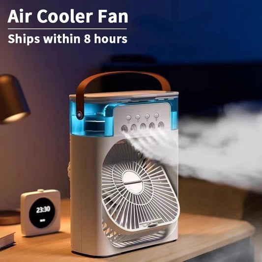 3-in-1 Mini Air Conditioner Fan – Portable Air Cooler with LED Night Light, Humidifier & Air Adjustment, Household Office Home Fan