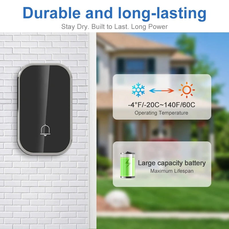 Wireless Smart Doorbell – 36 Ringtones, 300M Long Range, Battery-Free Outdoor Door Chime Kit with IP44 Waterproof