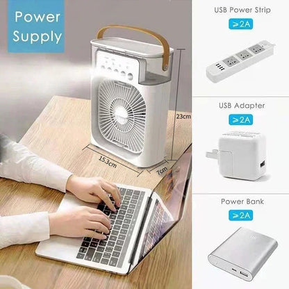 3-in-1 Mini Air Conditioner Fan – Portable Air Cooler with LED Night Light, Humidifier & Air Adjustment, Household Office Home Fan