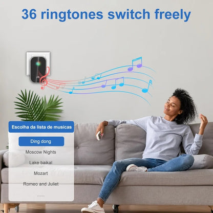 Wireless Smart Doorbell – 36 Ringtones, 300M Long Range, Battery-Free Outdoor Door Chime Kit with IP44 Waterproof