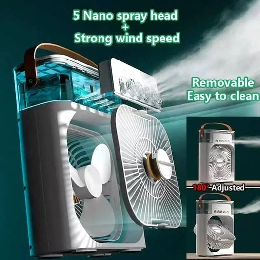 3-in-1 Mini Air Conditioner Fan – Portable Air Cooler with LED Night Light, Humidifier & Air Adjustment, Household Office Home Fan