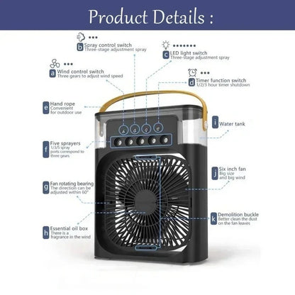3-in-1 Mini Air Conditioner Fan – Portable Air Cooler with LED Night Light, Humidifier & Air Adjustment, Household Office Home Fan