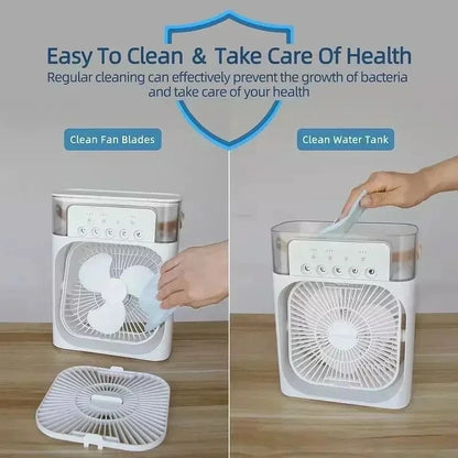 3-in-1 Mini Air Conditioner Fan – Portable Air Cooler with LED Night Light, Humidifier & Air Adjustment, Household Office Home Fan